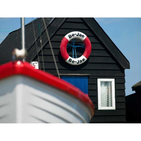 Beach huts in a row Black Modern Wood Framed Art Print with Double Matting by Frank, Assaf