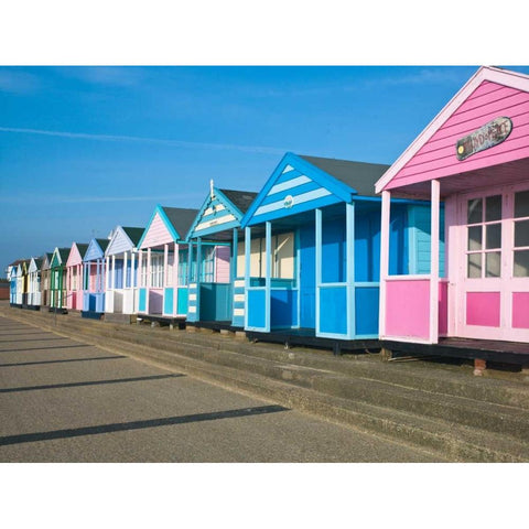 Beach hut in a row against blue sky White Modern Wood Framed Art Print by Frank, Assaf