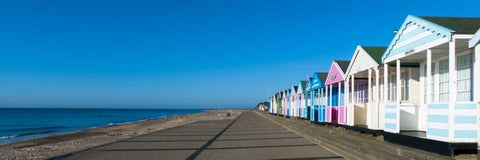 Beach huts in a row against blue skies Black Ornate Wood Framed Art Print with Double Matting by Frank, Assaf