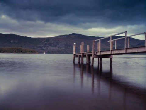 Jetty at dusk, lake district, Cumbria Black Ornate Wood Framed Art Print with Double Matting by Frank, Assaf