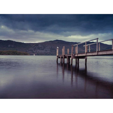 Jetty at dusk, lake district, Cumbria Gold Ornate Wood Framed Art Print with Double Matting by Frank, Assaf