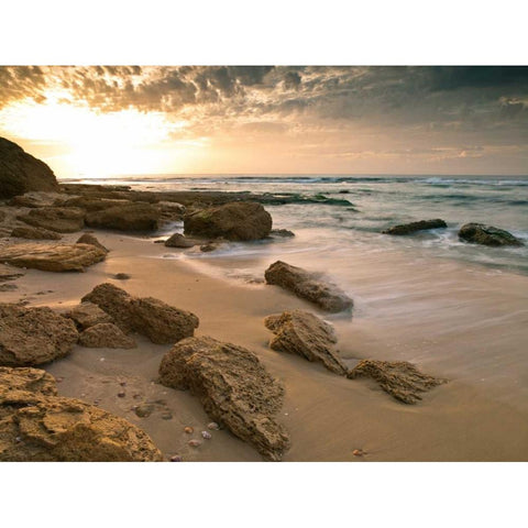 Sunset over Palmachim beach, Israel Black Modern Wood Framed Art Print with Double Matting by Frank, Assaf