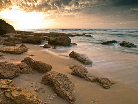 Sunset over Palmachim beach, Israel White Modern Wood Framed Art Print with Double Matting by Frank, Assaf