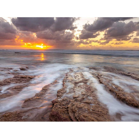 Sunset over Palmachim beach, Israel White Modern Wood Framed Art Print by Frank, Assaf