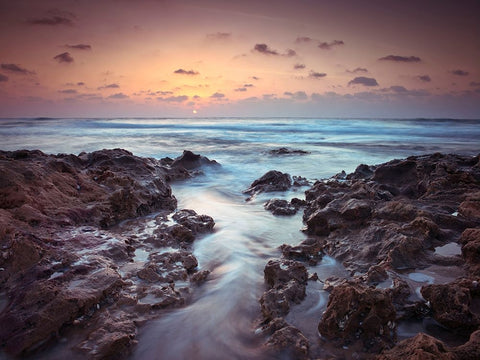 Sunset over Palmachim beach, Israel White Modern Wood Framed Art Print with Double Matting by Frank, Assaf