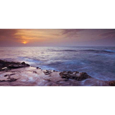 Sunset over Palmachim beach, Israel White Modern Wood Framed Art Print by Frank, Assaf