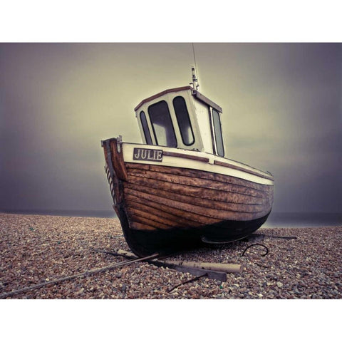 Boat moored on pebbled Beach Gold Ornate Wood Framed Art Print with Double Matting by Frank, Assaf