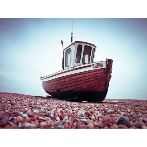 Boat moored on pebbled Beach Black Modern Wood Framed Art Print with Double Matting by Frank, Assaf