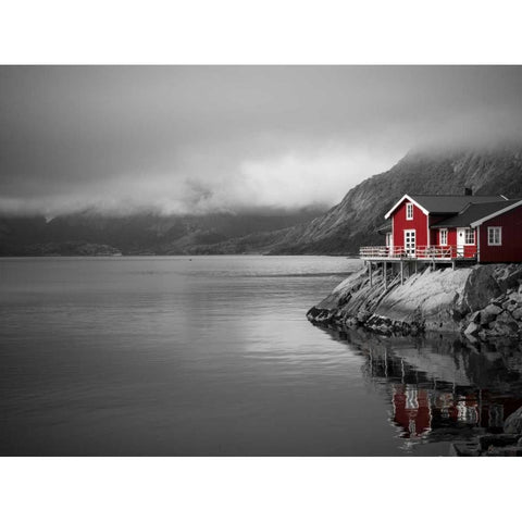 Fishing huts on the waterfront, Lofoten, Norway Gold Ornate Wood Framed Art Print with Double Matting by Frank, Assaf