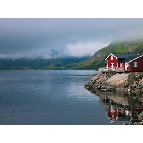 Fishing huts on the waterfront, Lofoten, Norway White Modern Wood Framed Art Print by Frank, Assaf