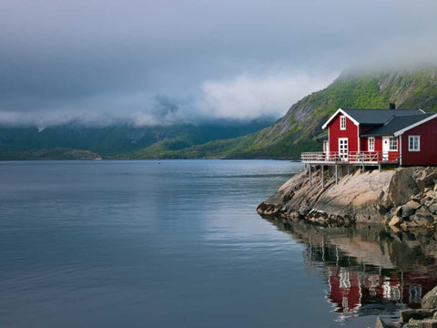 Fishing huts on the waterfront, Lofoten, Norway Black Ornate Wood Framed Art Print with Double Matting by Frank, Assaf