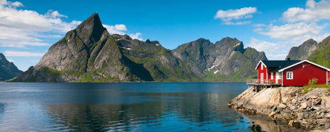 Fishing huts on the waterfront, Lofoten, Norway White Modern Wood Framed Art Print with Double Matting by Frank, Assaf