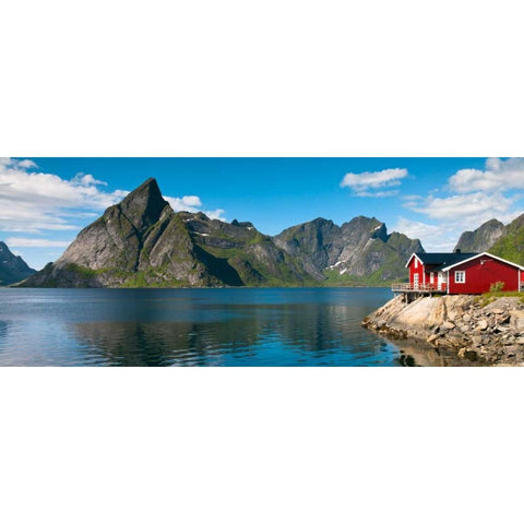 Fishing huts on the waterfront, Lofoten, Norway White Modern Wood Framed Art Print by Frank, Assaf