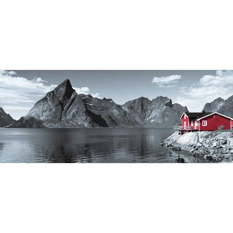 Fishing huts on the waterfront, Lofoten, Norway Black Modern Wood Framed Art Print with Double Matting by Frank, Assaf