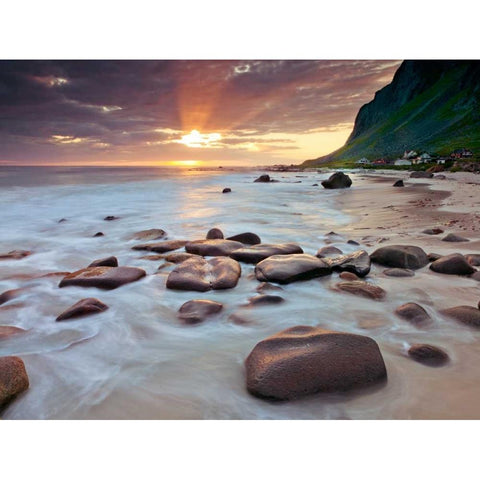 Rocky coastline, Lofoten, Norway Black Modern Wood Framed Art Print with Double Matting by Frank, Assaf