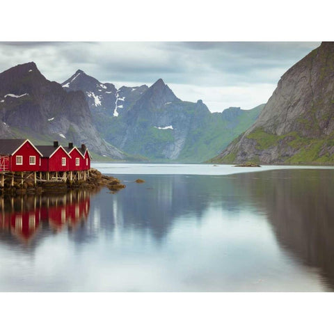 Fishing huts on the waterfront, Lofoten, Norway White Modern Wood Framed Art Print by Frank, Assaf