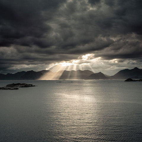 Sunset of Norwegian fjord-Lofoten-Norway Black Ornate Wood Framed Art Print with Double Matting by Frank, Assaf