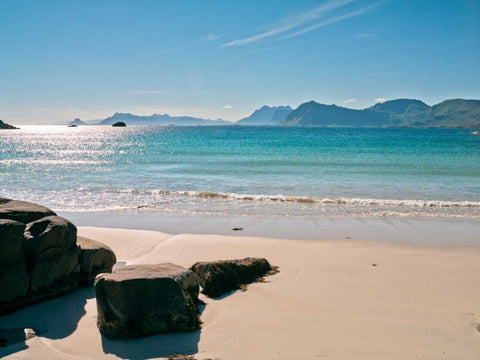 Beautiful beach, Lofoten, Norway White Modern Wood Framed Art Print with Double Matting by Frank, Assaf