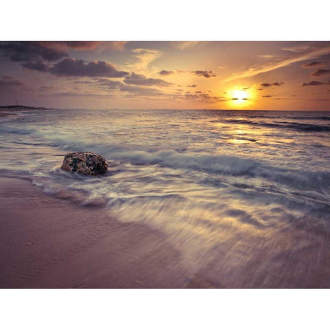 Beach at sunset Gold Ornate Wood Framed Art Print with Double Matting by Frank, Assaf