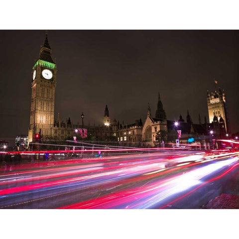 Big Ben at night White Modern Wood Framed Art Print by Frank, Assaf