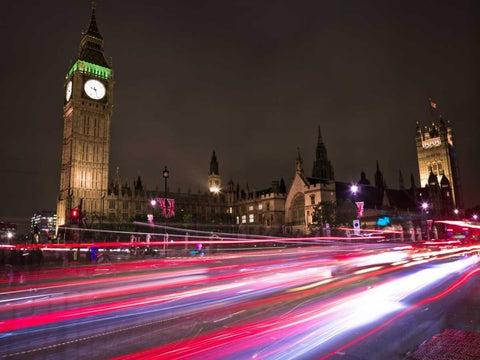 Big Ben at night White Modern Wood Framed Art Print with Double Matting by Frank, Assaf