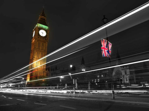 Big Ben at night White Modern Wood Framed Art Print with Double Matting by Frank, Assaf