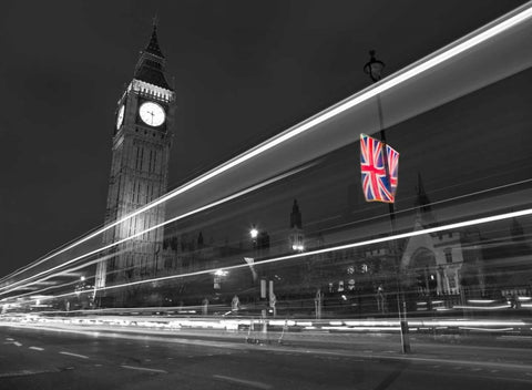 Big Ben at night Black Ornate Wood Framed Art Print with Double Matting by Frank, Assaf