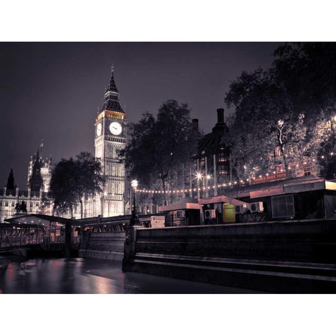 Big Ben at night Gold Ornate Wood Framed Art Print with Double Matting by Frank, Assaf