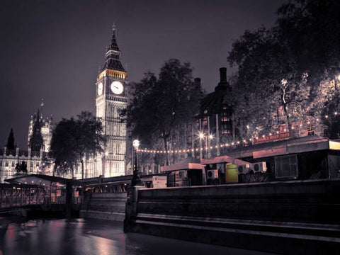 Big Ben at night White Modern Wood Framed Art Print with Double Matting by Frank, Assaf