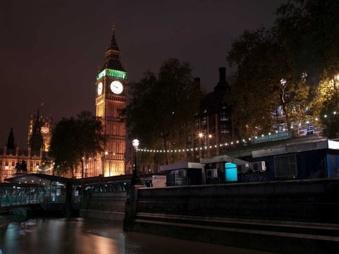 Big Ben at night White Modern Wood Framed Art Print with Double Matting by Frank, Assaf