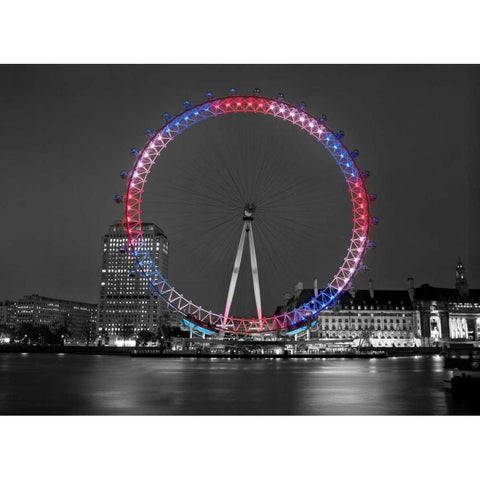 London Eye at night Gold Ornate Wood Framed Art Print with Double Matting by Frank, Assaf