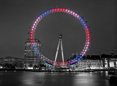 London Eye at night White Modern Wood Framed Art Print with Double Matting by Frank, Assaf