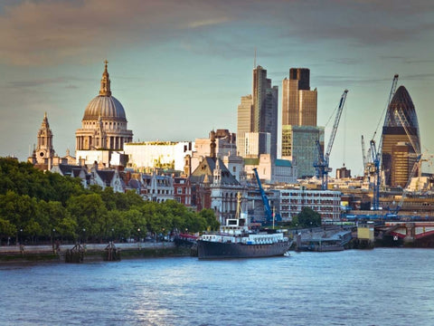 London skyline over the river Thames White Modern Wood Framed Art Print with Double Matting by Frank, Assaf