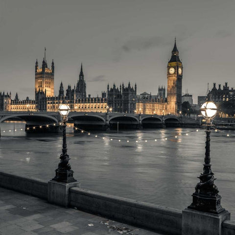 Houses of parliament over the river Thames White Modern Wood Framed Art Print by Frank, Assaf