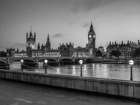 Houses of parliament over the river Thames White Modern Wood Framed Art Print with Double Matting by Frank, Assaf