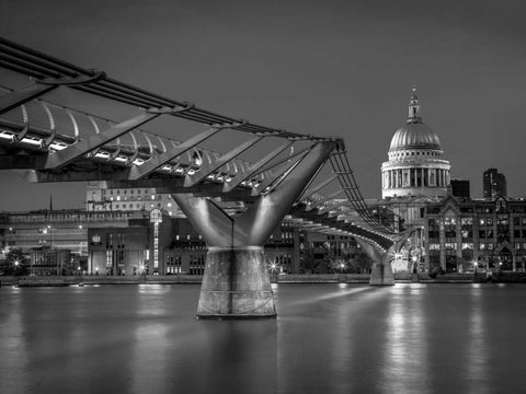 The Millennium bridge and St Pauls cathedral in London, UK Black Ornate Wood Framed Art Print with Double Matting by Frank, Assaf