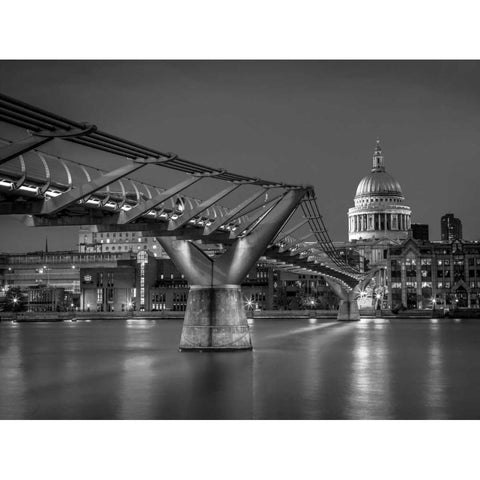 The Millennium bridge and St Pauls cathedral in London, UK White Modern Wood Framed Art Print by Frank, Assaf