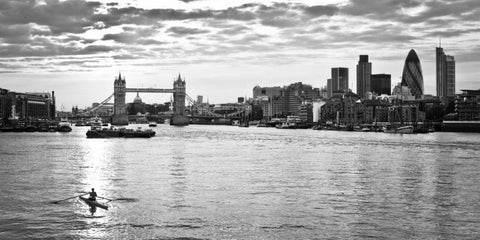 London skyline over river Thames White Modern Wood Framed Art Print with Double Matting by Frank, Assaf