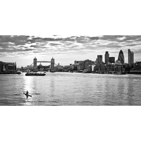 London skyline over river Thames Black Modern Wood Framed Art Print with Double Matting by Frank, Assaf