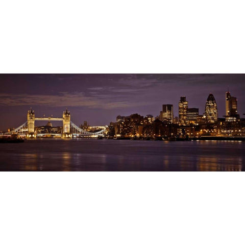 London skyline over river Thames Black Modern Wood Framed Art Print with Double Matting by Frank, Assaf