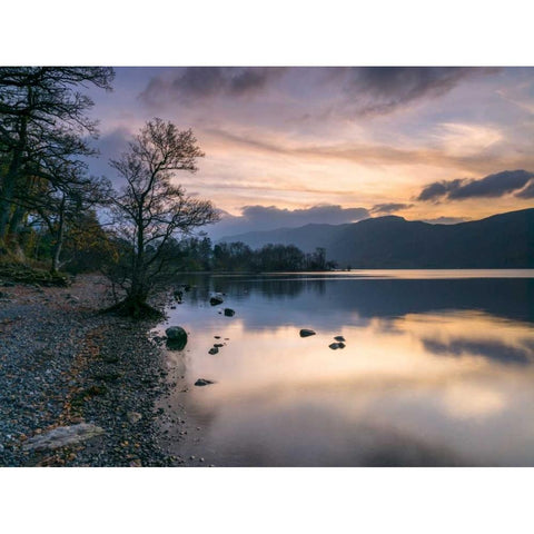 Still lake at dusk Gold Ornate Wood Framed Art Print with Double Matting by Frank, Assaf