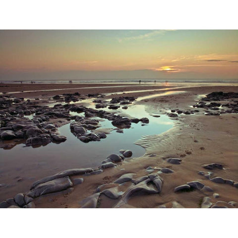 Rock pools on the beach at dusk Gold Ornate Wood Framed Art Print with Double Matting by Frank, Assaf