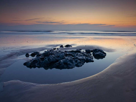 Rocks on the beach at dusk White Modern Wood Framed Art Print with Double Matting by Frank, Assaf