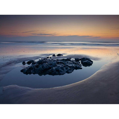 Rocks on the beach at dusk White Modern Wood Framed Art Print by Frank, Assaf