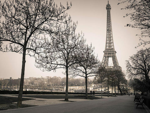 Pathway to Eiffel tower-Paris White Modern Wood Framed Art Print with Double Matting by Frank, Assaf