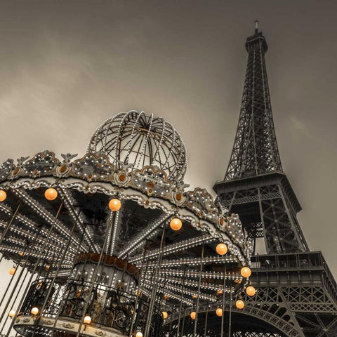 Carousel with the Eiffel tower in the background Gold Ornate Wood Framed Art Print with Double Matting by Frank, Assaf