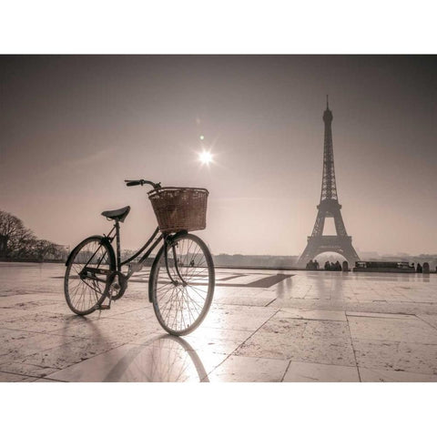 Bicycle in front of Eiffel tower, Paris, France Black Modern Wood Framed Art Print with Double Matting by Frank, Assaf