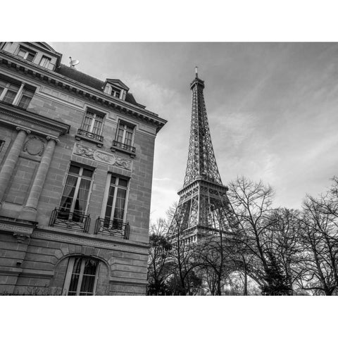 Old building next to Eiffel tower, Paris, France White Modern Wood Framed Art Print by Frank, Assaf