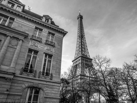 Old building next to Eiffel tower, Paris, France Black Ornate Wood Framed Art Print with Double Matting by Frank, Assaf