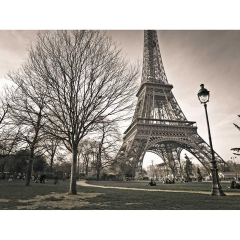 View of Eiffel tower from park, Paris, France White Modern Wood Framed Art Print by Frank, Assaf